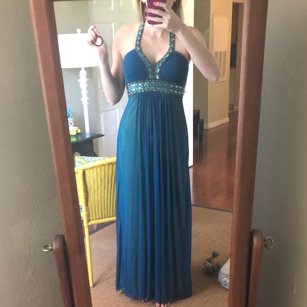 Beautiful Cache Aqua Blue Evening Dress!